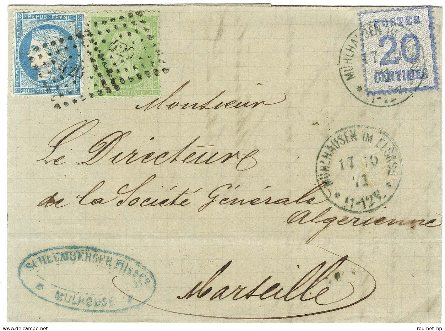 Càd MUHLHAUSEN / Als. N° 6 + PC Du GC 420 / N° 20 + N° 37 Sur Lettre En Affranchissement Mixte Pour Marseille. 1871. - T - Lettres & Documents