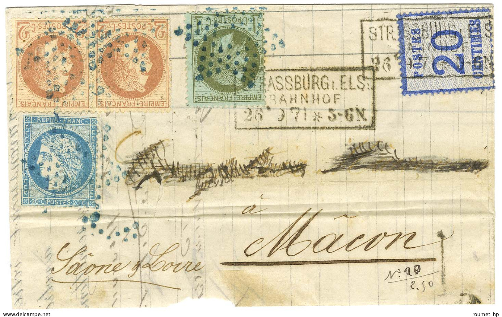 Cachet Encadré STRASSBURG I ELS / BAHNHOF / Als. N° 6 + étoile Bleue évidée / N° 25 + N° 36 Paire + N° 37 Sur Lettre (no - Briefe U. Dokumente