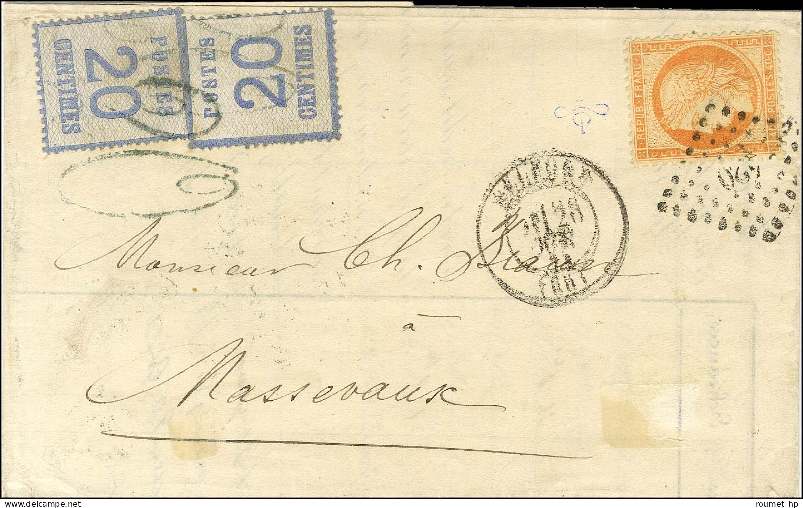 Taxe Tampon 20 / Als. N° 6 (2) + PC Du GC 420 / N° 38 Sur Lettre 2 Ports En Affranchissement Mixte Pour Massevaux. 1871. - Covers & Documents