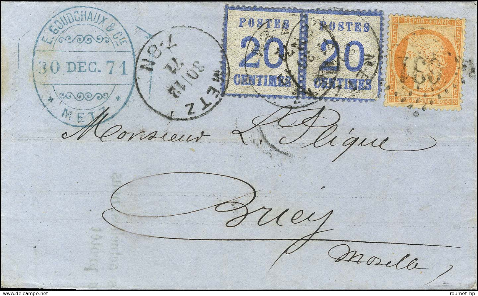 Càd METZ / Als. N° 6 Paire + GC 631 / N° 38 Sur Lettre 2 Ports En Affranchissement Mixte Pour Briey. 1871. - TB / SUP. - - Lettres & Documents