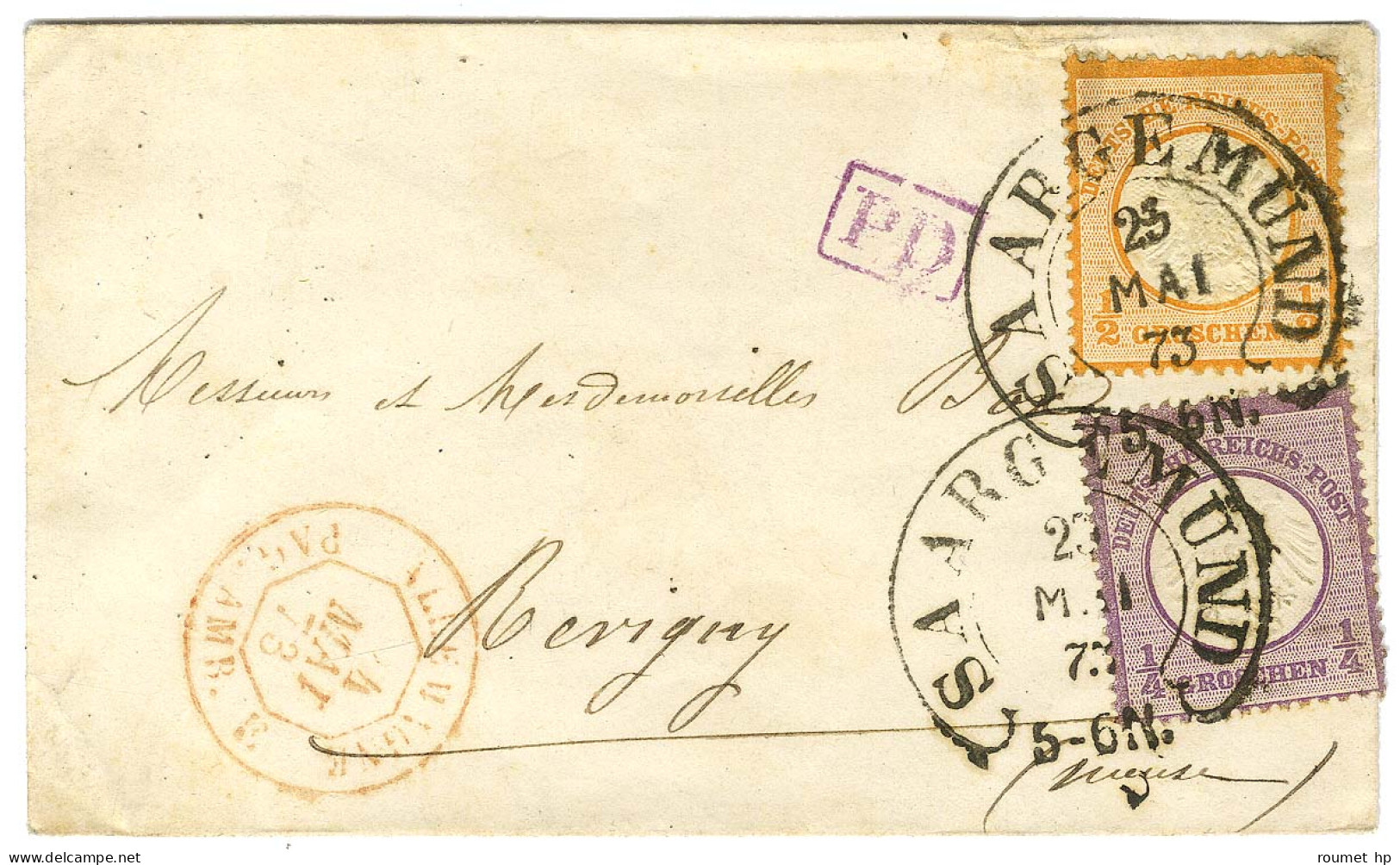 Càd SAARGEMUND / TP All 1/4 Groschen + 1/2 Groschen Sur Enveloppe Carte De Visite Pour Revigny. 1873. - TB / SUP. - Lettres & Documents