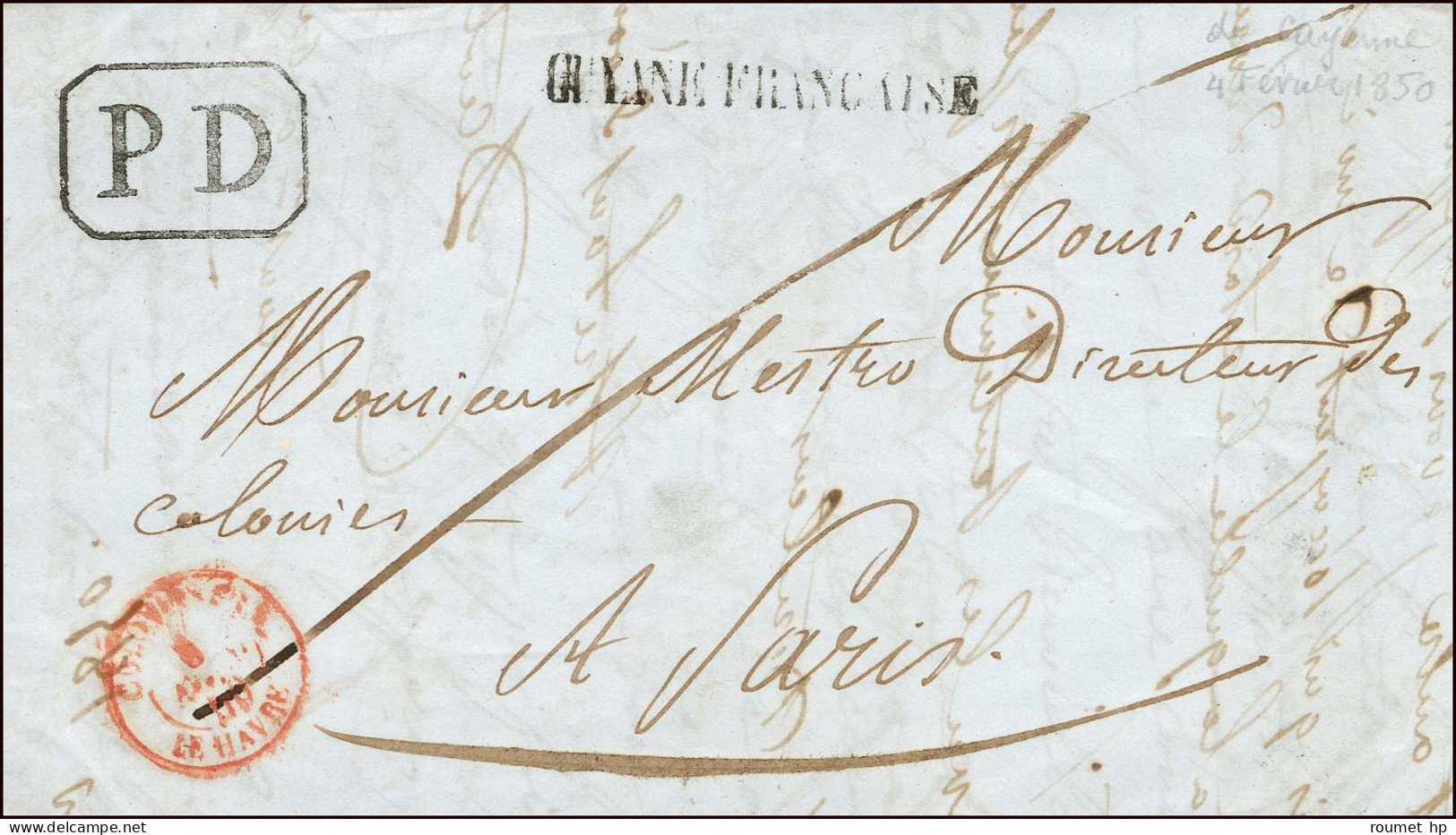 GUYANE FRANCAISE Sur Lettre En Franchise Pour Le Directeur Des Colonies à Paris, Très Rare Griffe Encadrée P.D. (locale) - Maritime Post