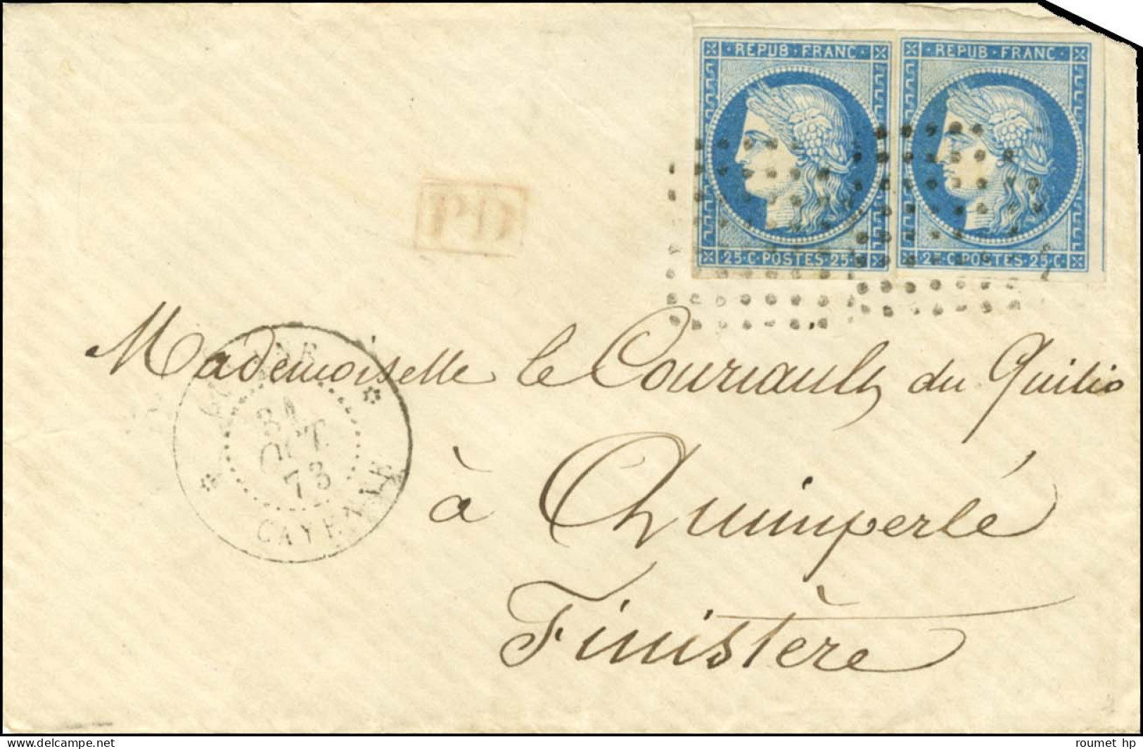 Losange / Col. Gen. N° 23 (2) Càd GUYANE / CAYENNE Sur Lettre Pour Quimperlé. 1873. - TB / SUP. - R. - Maritieme Post