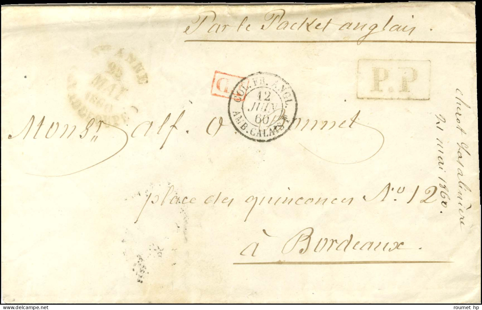 Càd Sans Cercle Extérieur Ste ANNE / (GUADELOUPE) + P.P. Encadré Local Sur Lettre Pour Bordeaux. 1860. - TB. - R. - Maritime Post