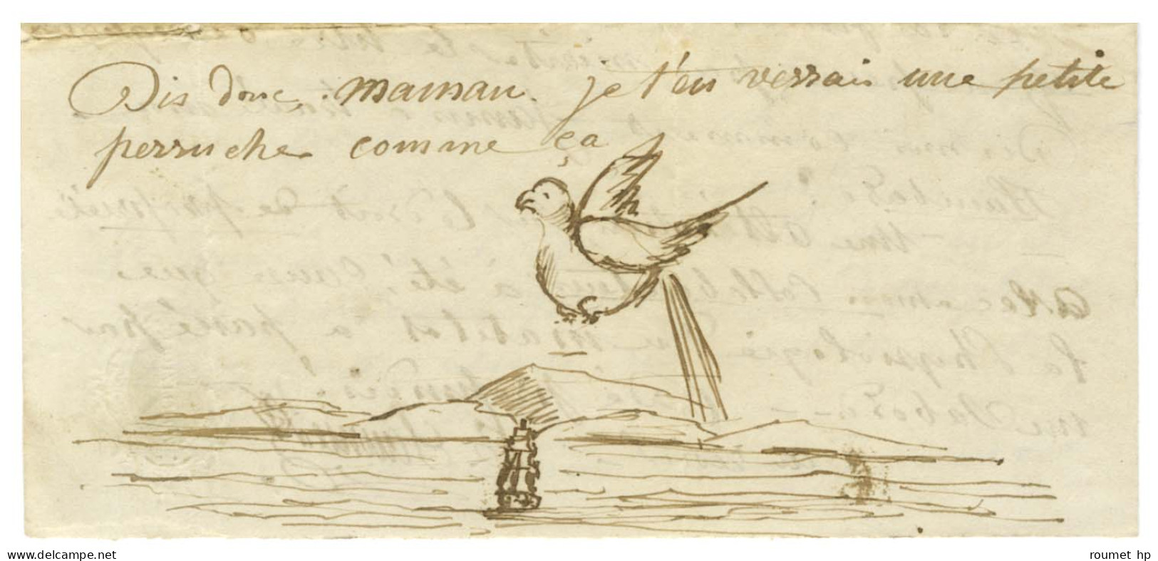 Lettre Avec Texte Et Petit Dessin à La Plume Datée De Port Royal Le 17 Juillet 1846 Pour Paris. - TB / SUP. - Schiffspost
