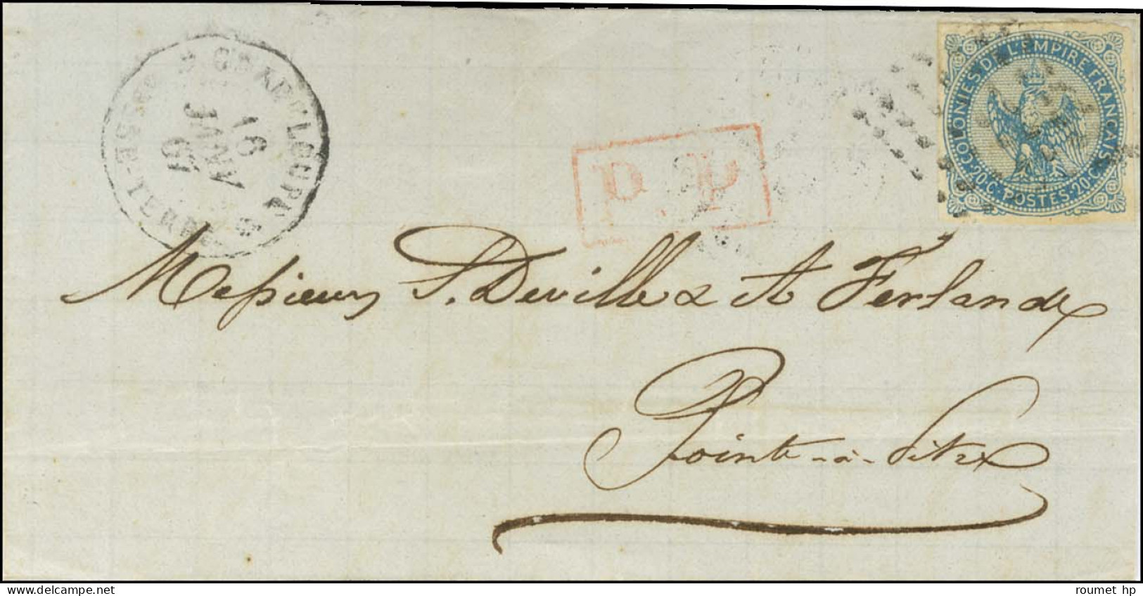 Losange / Col. Gen. N° 4 Càd GUADELOUPE / BASSE TERRE + P.P. Rouge Encadré Sur Lettre Pour Pointe à Pitre. 1867. - TB /  - Maritime Post