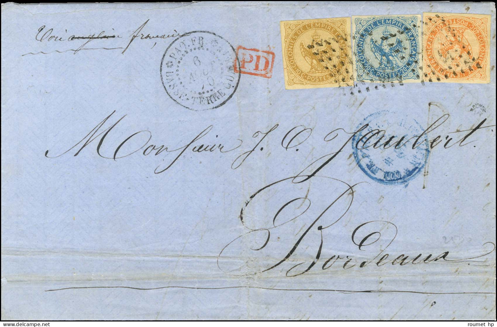 Losange / Col. Gen. N° 3 + 4 + 5 Càd PAQ. FR. / BASSE TERRE GUADe Sur Lettre Avec Texte Pour Bordeaux. 1870. - TB / SUP. - Poste Maritime