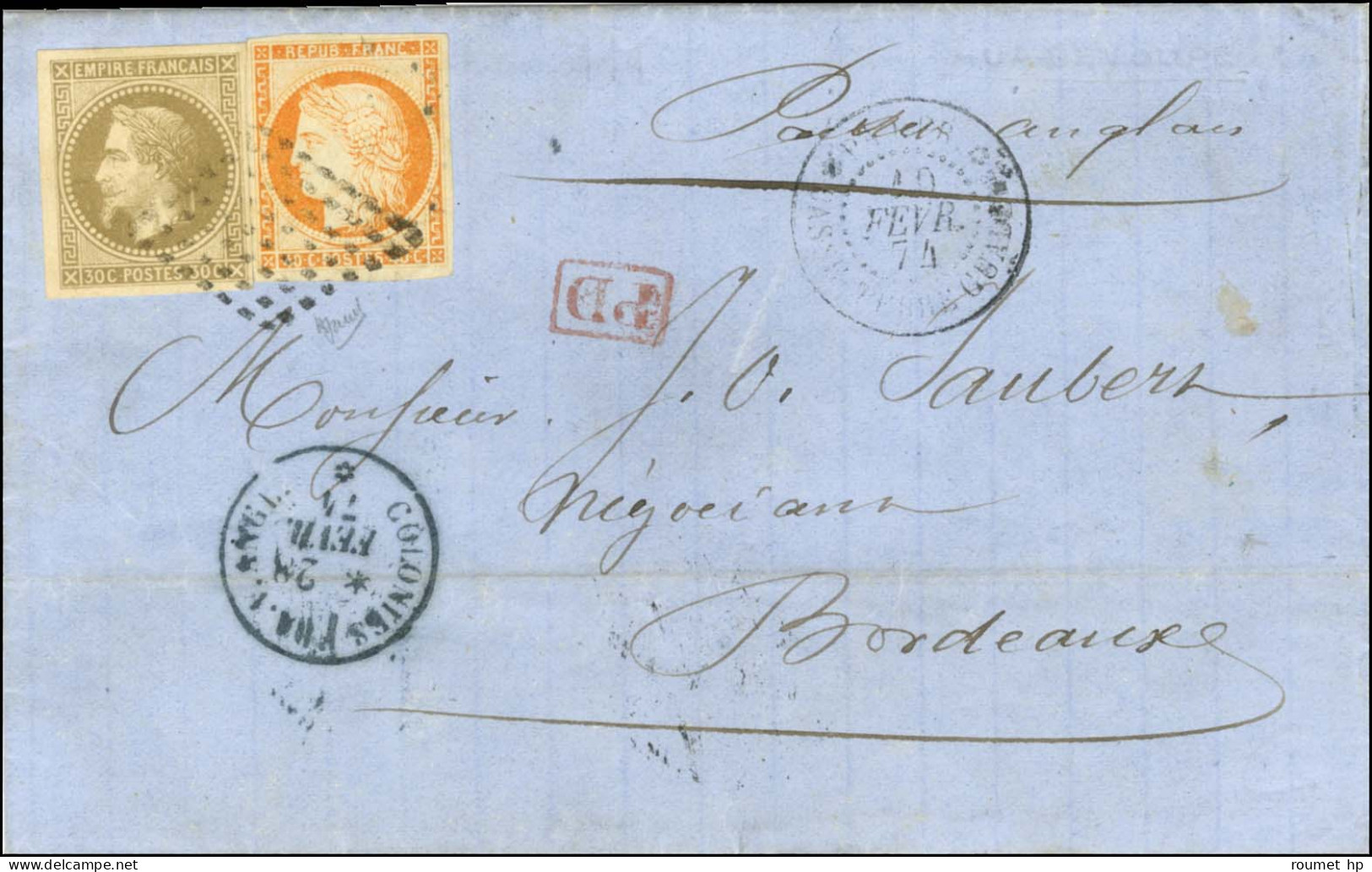 Losange / Col. Gen. N° 9 + 13 Càd PAQ. FR / BASSE TERRE GUADe Sur Lettre Pour Bordeaux. 1874. - TB / SUP. - R. - Maritime Post