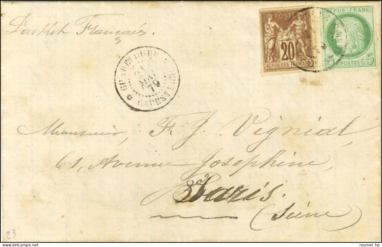 Càd GUADELOUPE / CAPESTERRE / Col. Gen. N° 17 + 34 Sur Lettre Avec Texte Pour Paris. 1879. - TB / SUP. - R. - Maritime Post