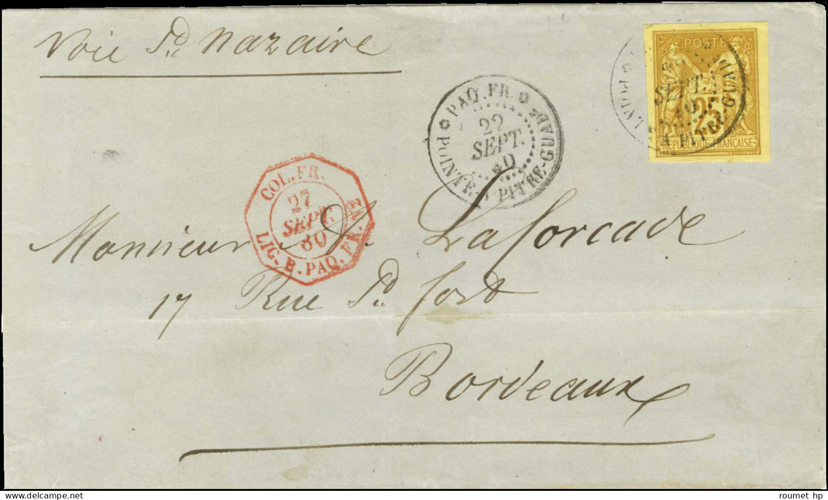 Càd PAQ. ANG. / POINTE A PITRE GUADe / Col. Gen. N° 44 Sur Lettre Pour Bordeaux. 1880. - SUP. - Poste Maritime