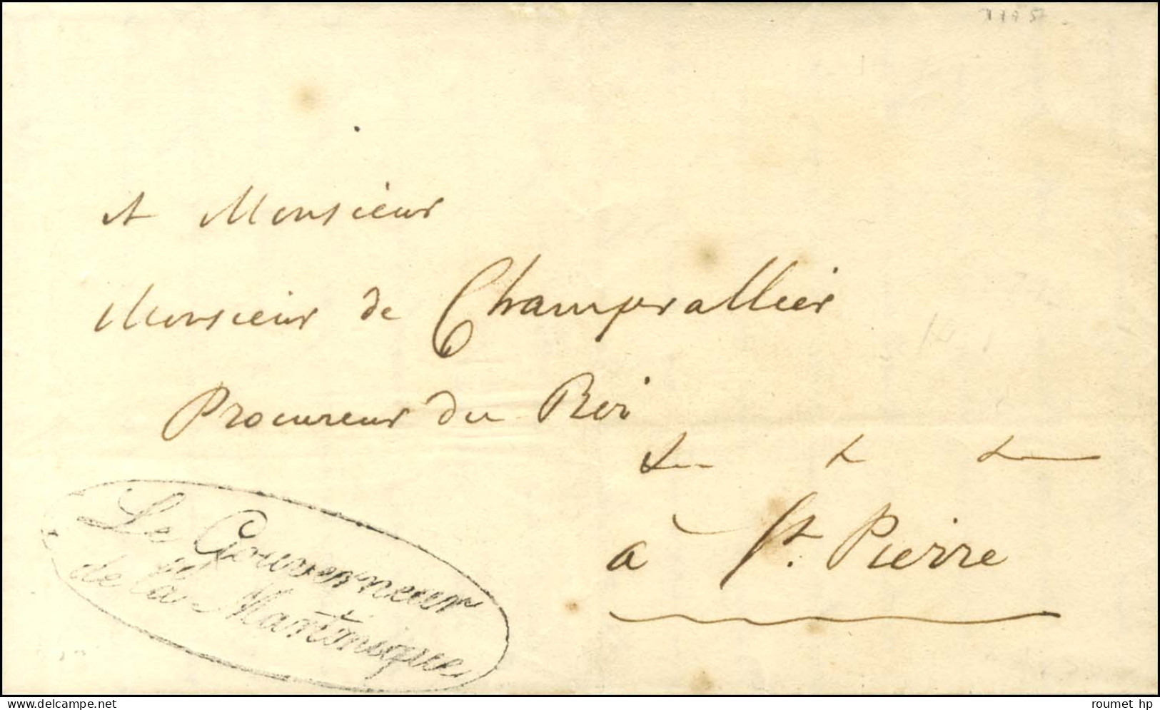 Lettre Avec Texte Daté De Fort Royal Le 22 Janvier 1828 Adressée En Franchise à St Pierre. Au Recto, Franchise LE GOUVER - Maritime Post