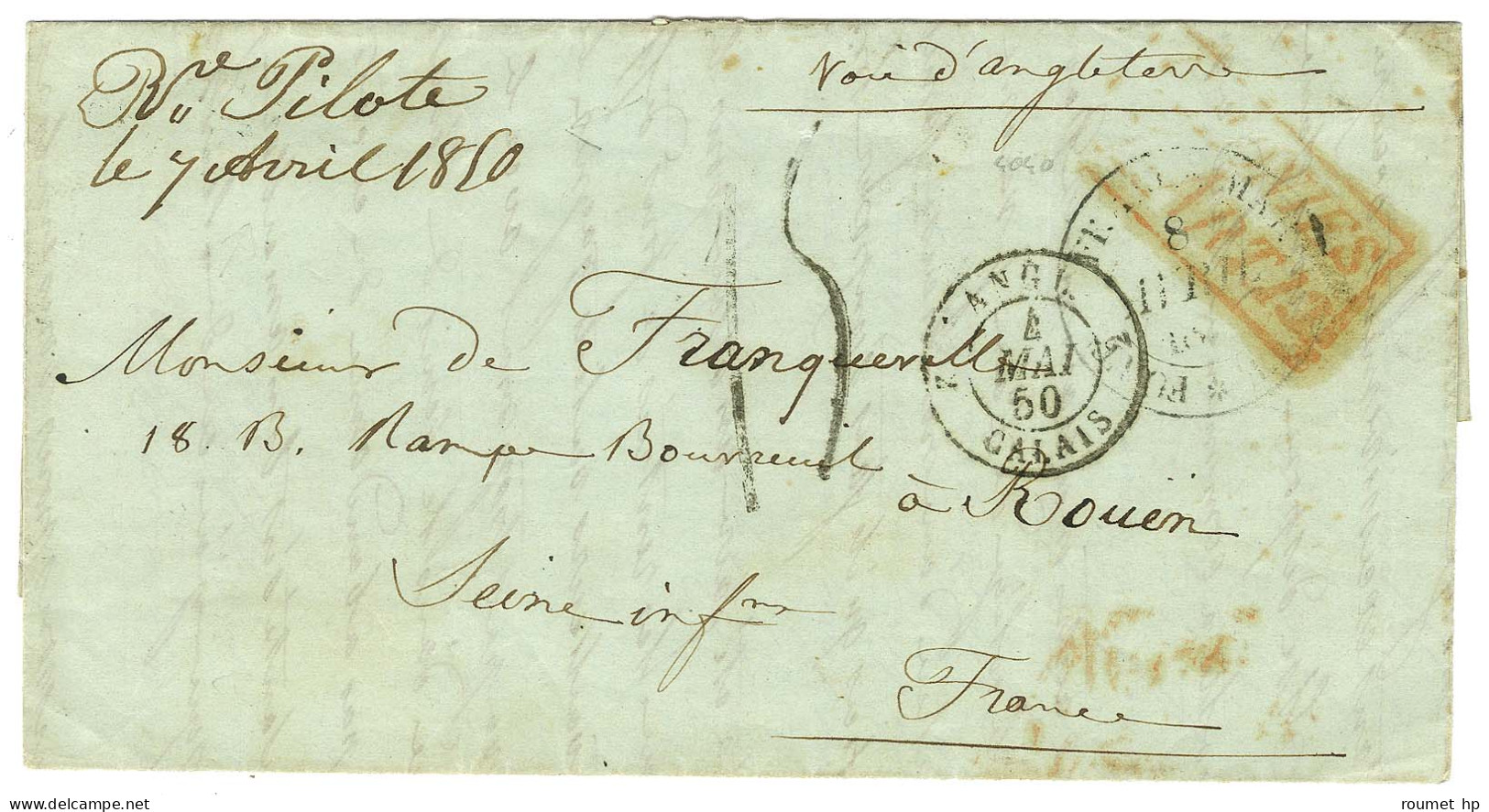 Lettre Avec Texte Daté De Rivière Pilote Le 7 Avril 1850 Pour Rouen. Au Recto, Marque Postale Manuscrite De Départ '' Rr - Schiffspost