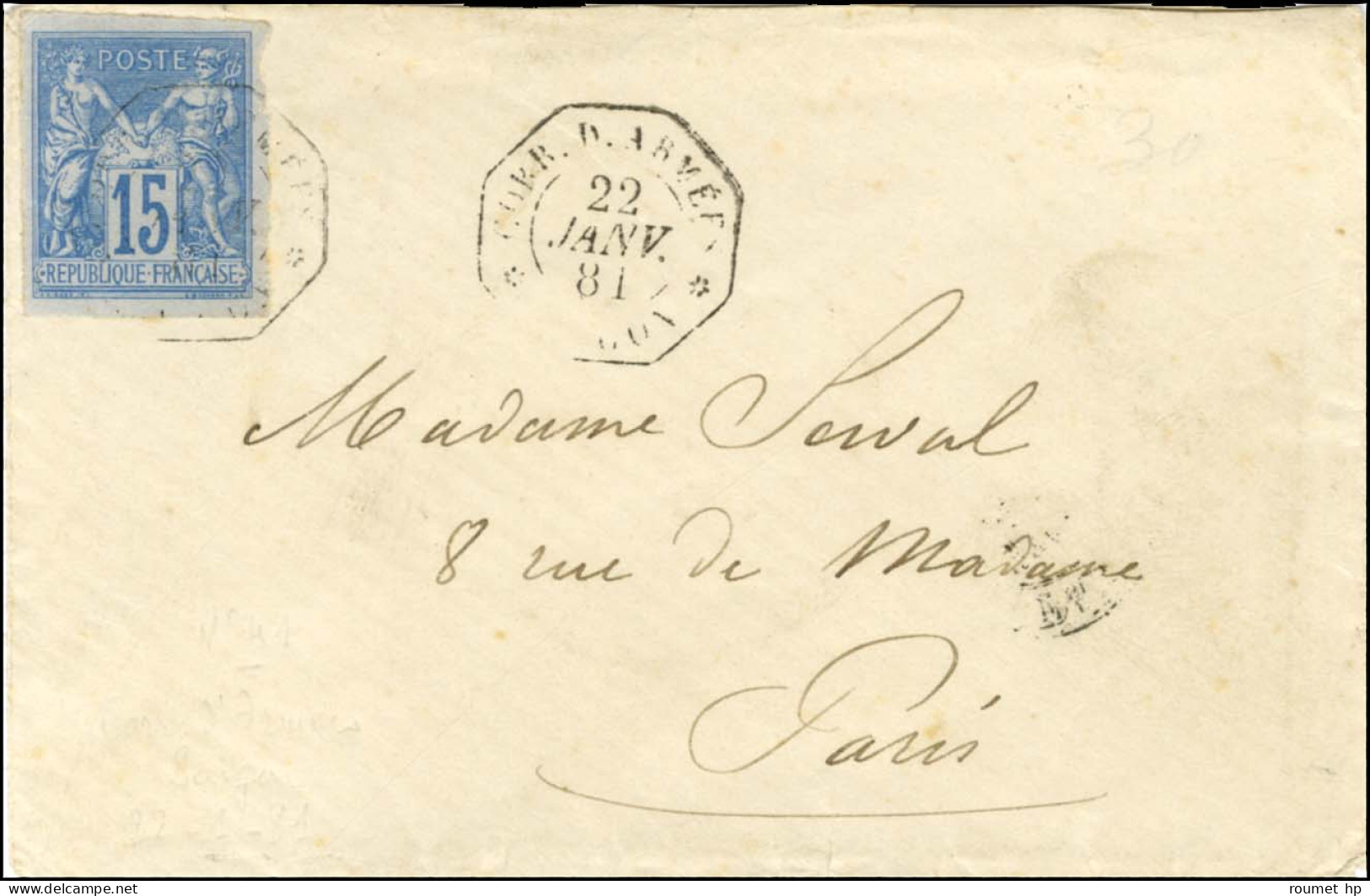 Càd Octo CORR.D.ARMÉES / SAIGON / CG N° 41 Sur Lettre Au Tarif De Militaire Pour Paris. 1880. - TB / SUP. - R. - Correo Marítimo