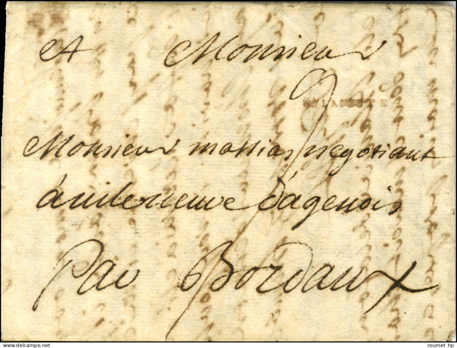 Lettre Avec Très Bon Texte Historique Daté Au Fort Dauphin Le 24 Septembre 1754 Pour Bordeaux. Au Recto, Marque Postale  - Marques D'entrées