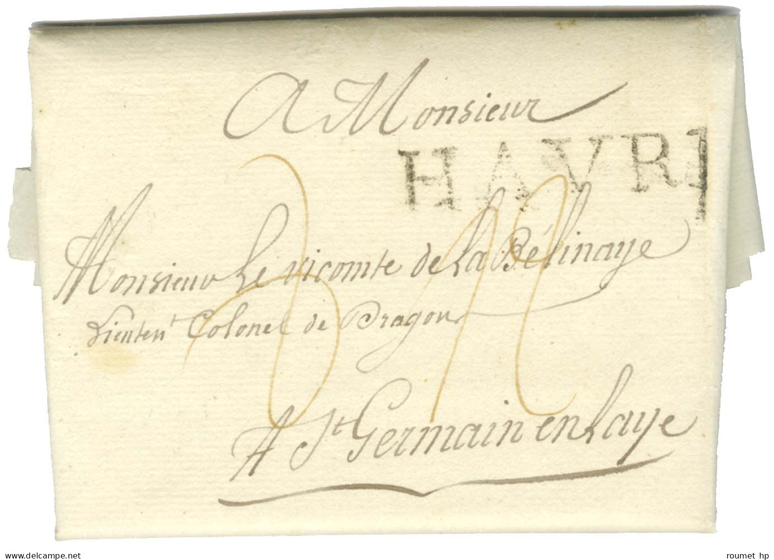 Lettre Avec Texte Daté Du Cap Le 8 Juin 1786 Pour Saint Germain En Laye. Au Recto, Marque Postale D'entrée HAVRE. - TB / - Marques D'entrées