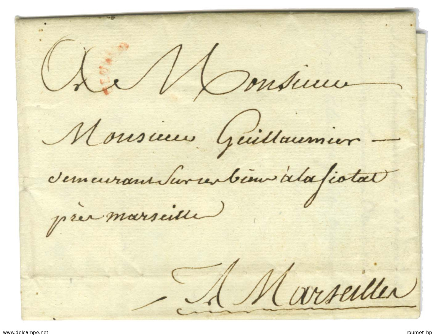 Lettre Avec Texte Daté Du Cap Le 15 De L'An 1791 Pour Marseille. Au Recto, Marque Postale D'entrée Rouge Cintrée COLONIE - Marques D'entrées