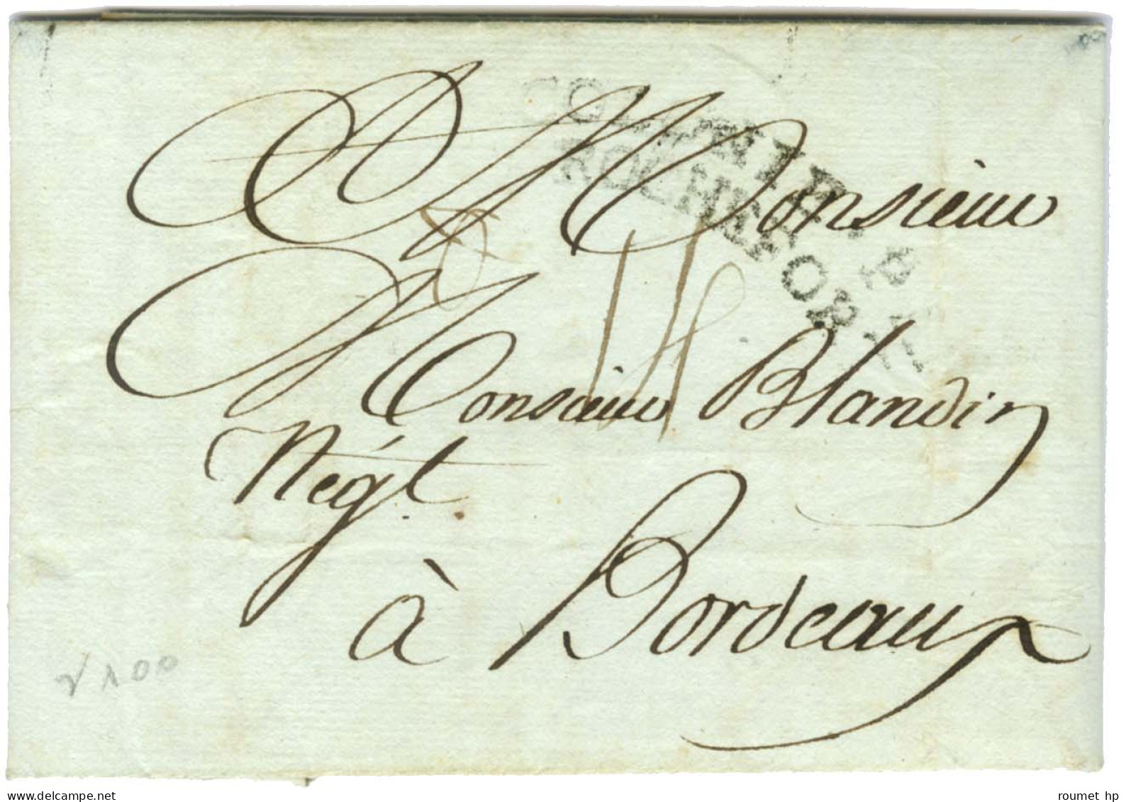 Lettre Avec Texte Daté Du Cap Le 28 Septembre 1790 Pour La Bordeaux. Au Recto, Marque Postale D'entrée Cintrée COLONIES. - Entry Postmarks