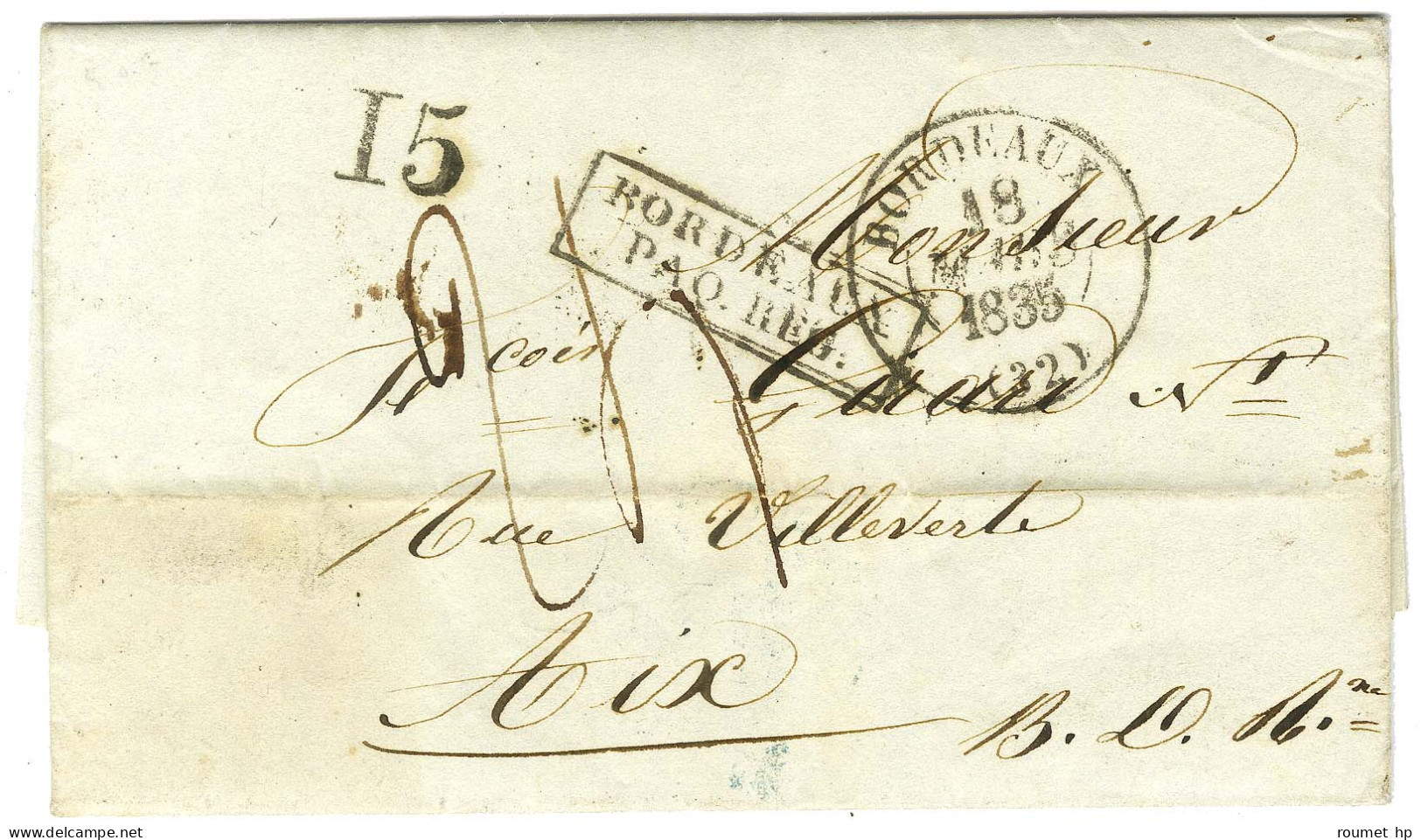 Lettre Avec Texte Daté De Mexico Le 31 Décembre 1834 Pour Aix. Au Recto, Marque Postale D'entrée Encadrée BORDEAUX / PAQ - Marques D'entrées