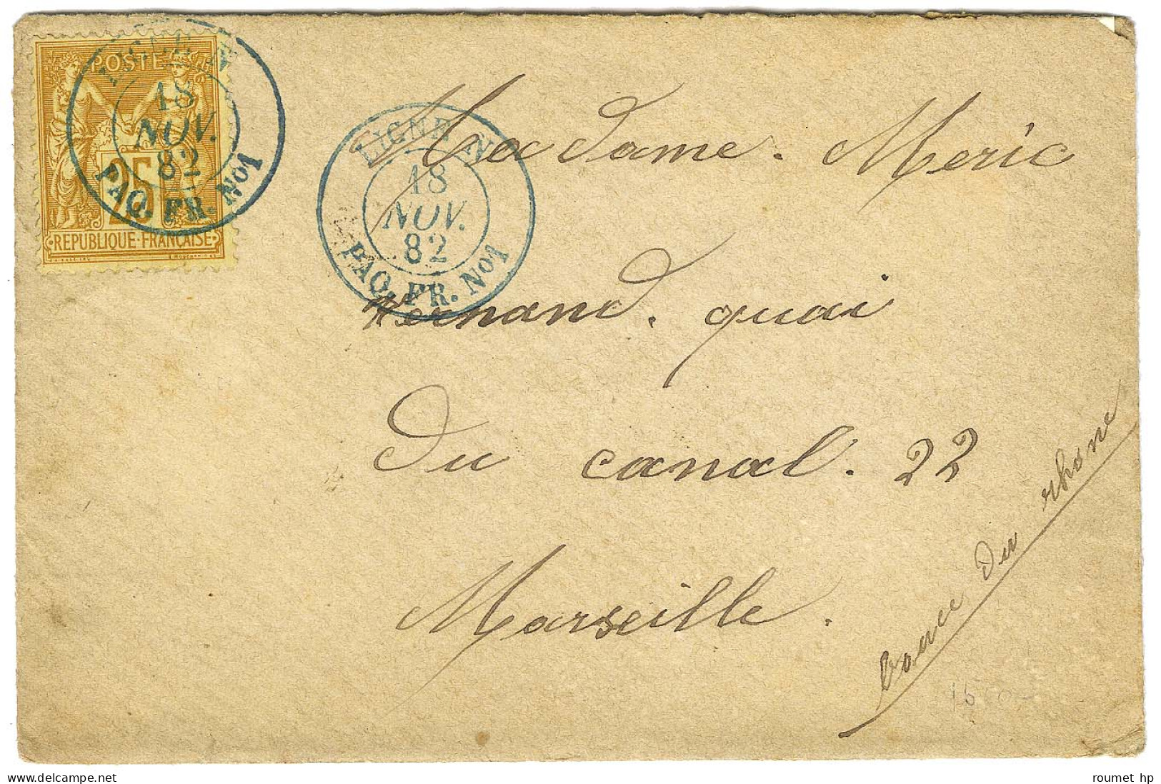 Càd Bleu LIGNE N / PAQ FR N° 1 / N° 92 Sur Lettre Pour Marseille. 1882. - SUP. - Correo Marítimo