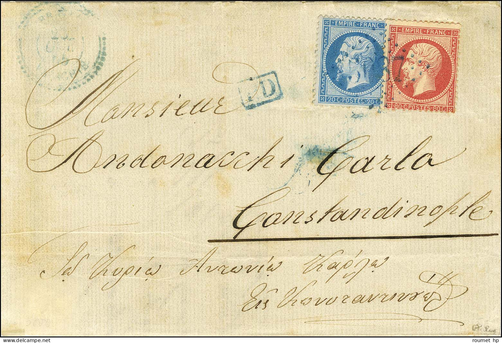 GC Bleu 5087 / N° 22 + 24 Càd Bleu IBRAILA / VALACHIE Sur Lettre 2 Ports Pour Constantinople. 1855. - TB. - R. - Correo Marítimo