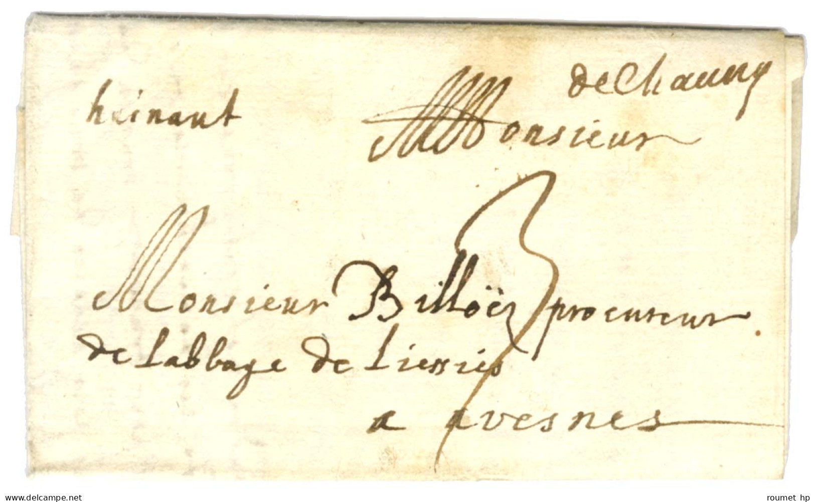 '' De Chauny ''  (L N° 6) Sur Lettre Avec Texte Partiel Daté 1718 Pour Avesnes. - TB / SUP. - Other & Unclassified