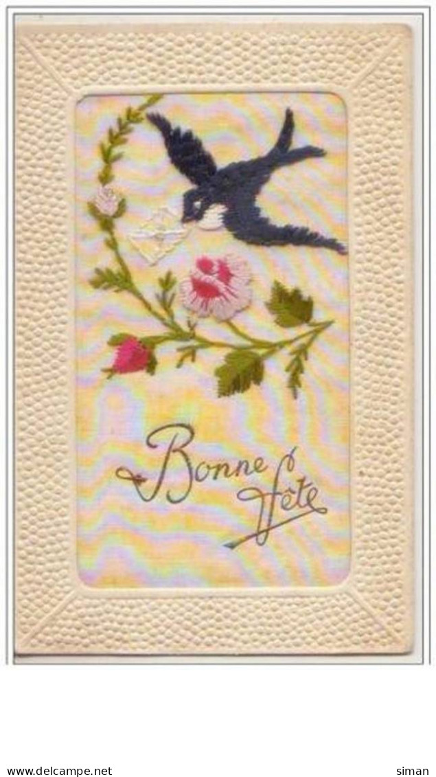 N°2355 - Carte Brodée - Bonne Fête - Horondelle Apportant Le Courrier - Embroidered