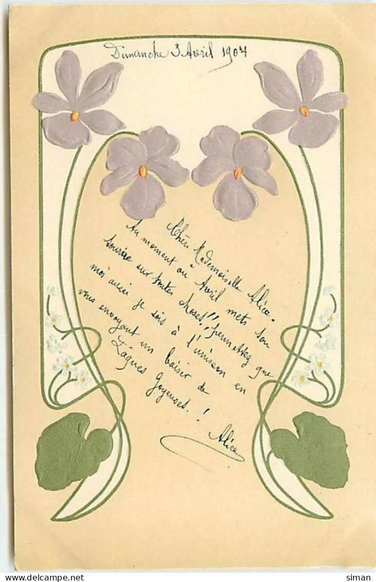 N°12692 - Carte Gaufrée - Art Nouveau - Fleurs Violettes - Sonstige & Ohne Zuordnung