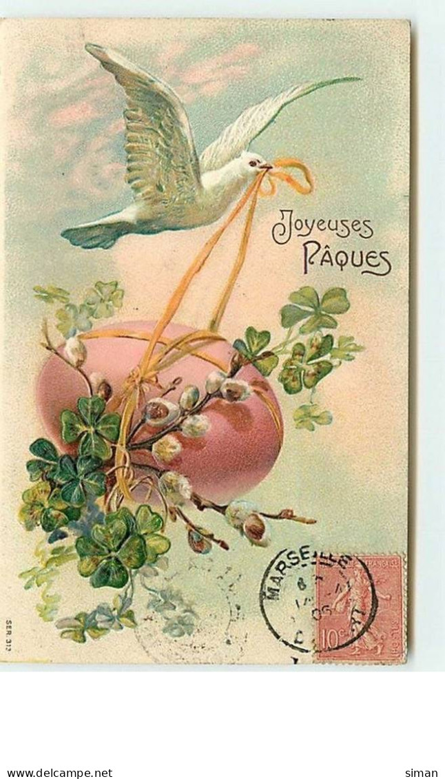 N°10693 - Carte Fantaisie Gaufrée - Joyeuse Pâques - Colombes Et Oeuf - Easter
