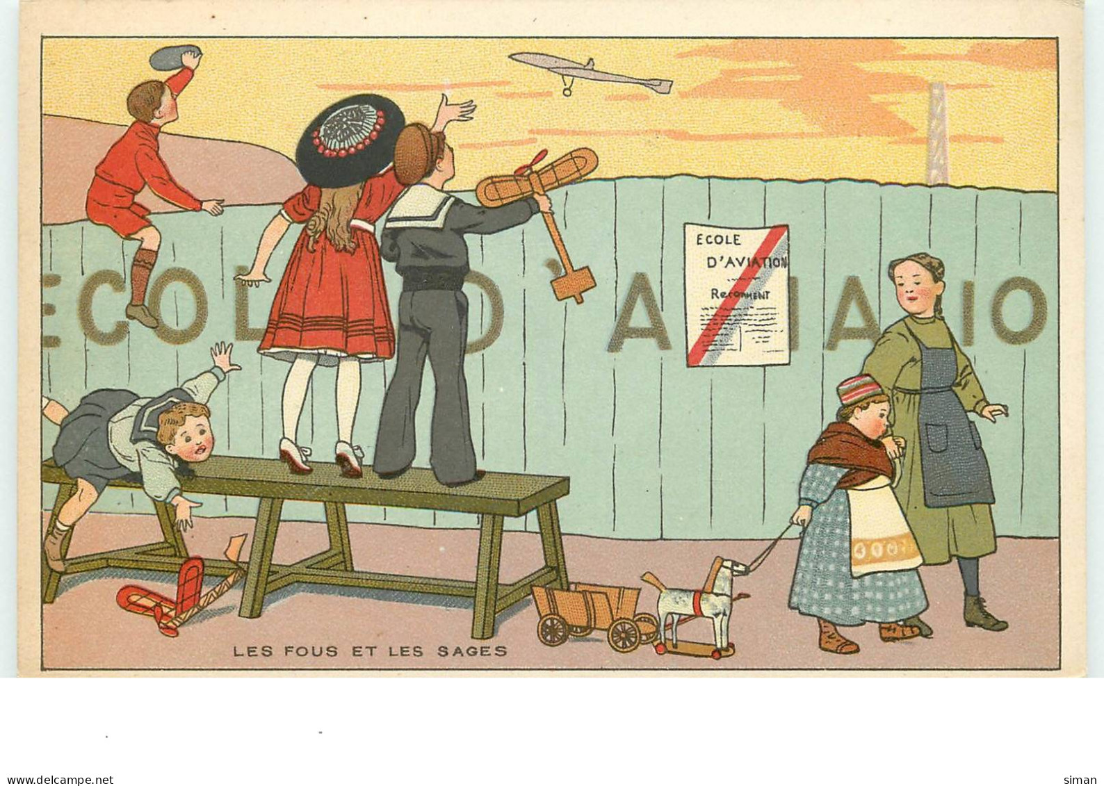 N°14847 - Les Fous Et Les Sages - Enfants Regardant Des Avions Décollant - Ecole D'Aviation - Sonstige & Ohne Zuordnung