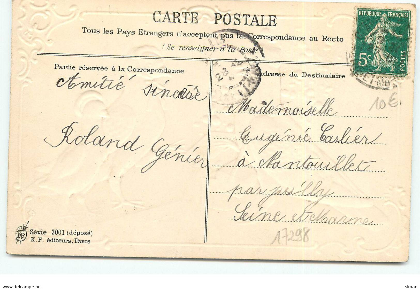 N°17298 - Carte Gaufrée - Pigeon Facteur Apportant Une Lettre - Gekleidete Tiere