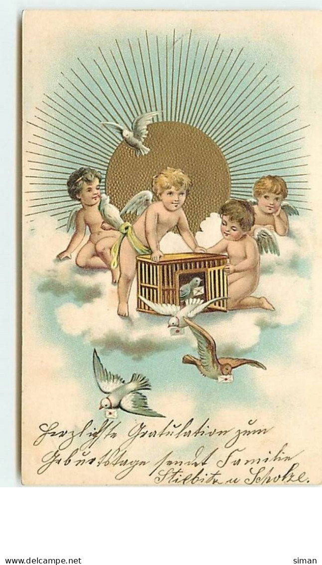N°7548 - Carte Fantaisie Gaufrée - Angelots Libérant Des Colombes - Angels
