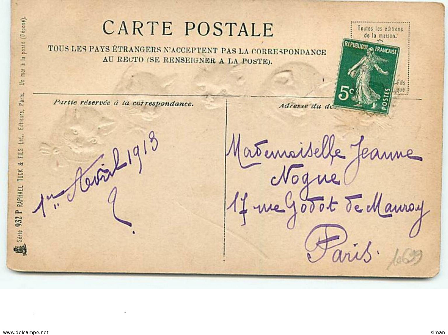 N°10699 - Carte Fantaisie Gaufrée - 1er Avril - Têtes De Chats - Erster April