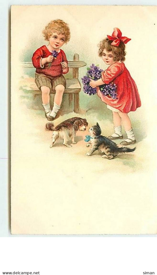 N°8549 - Carte Fantaisie - Chat, Chien Et Enfants - Cats