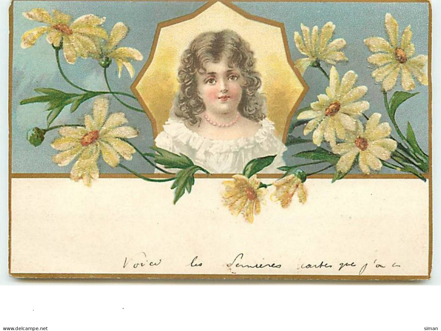 N°6449 - Portrait D'une Fillette - Marguerites (carte Avec Des Perles) - Portraits