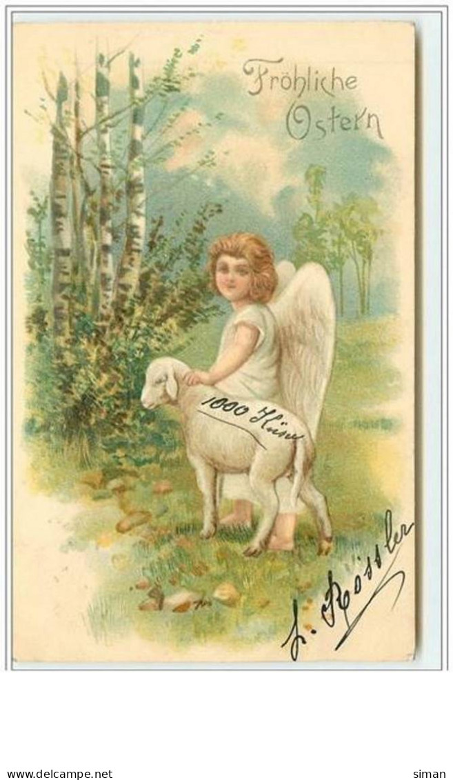 N°2392 - Carte Gaufrée - Fröhliche Ostern - Angelot Et Mouton - Easter