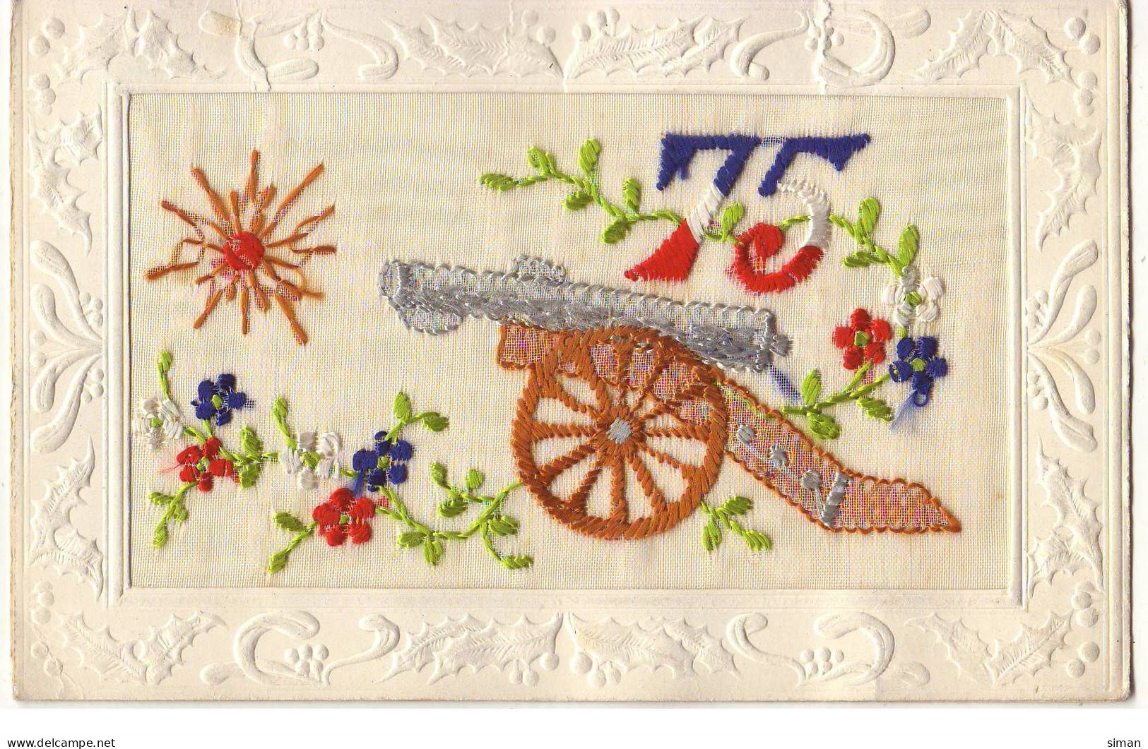 N°17201 - Carte Brodée - Canon 75 - Embroidered