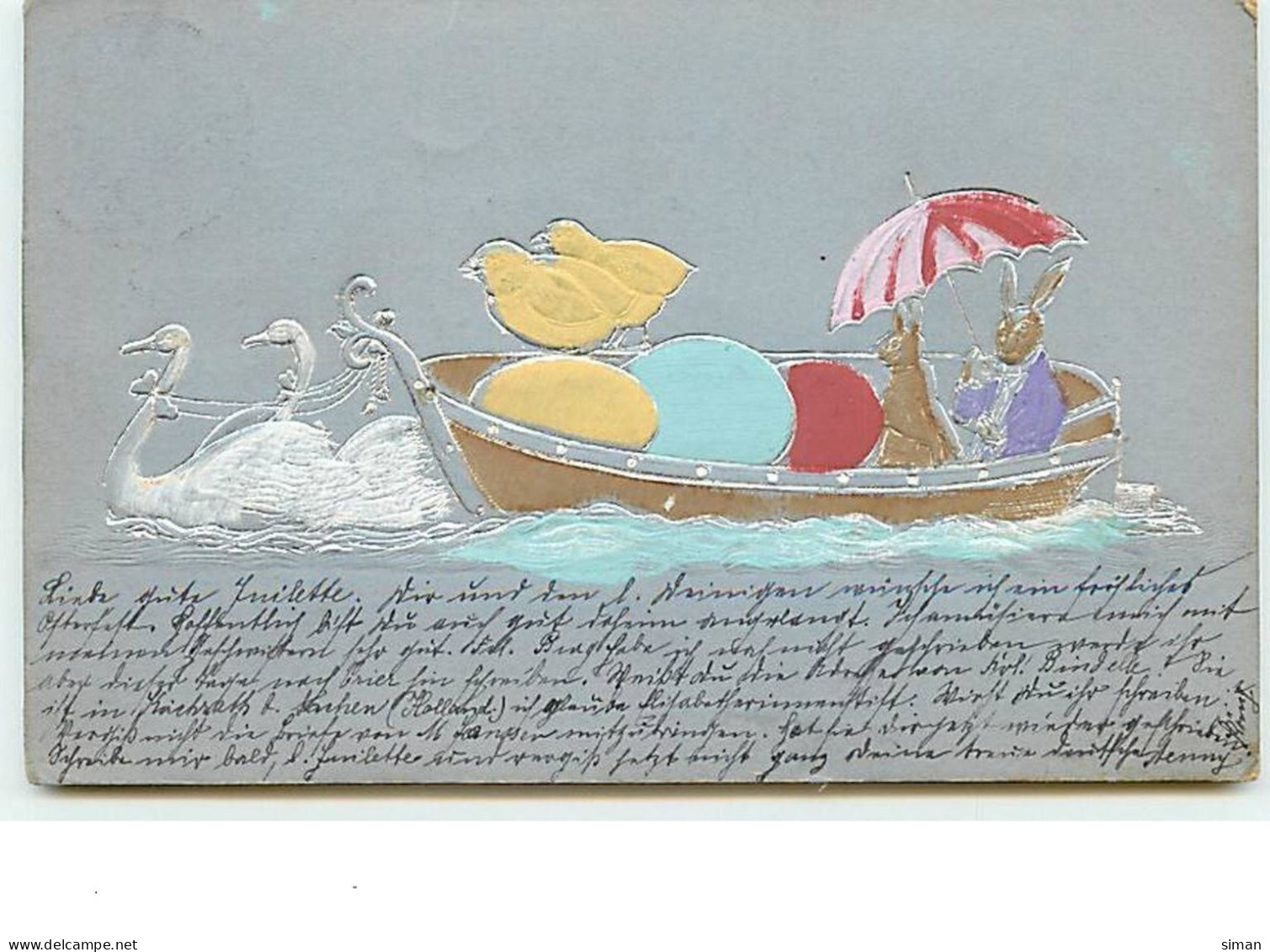 N°9591 - Carte Fantaisie Gaufrée - Pâques - Transport D'oeufs En Barque - Easter