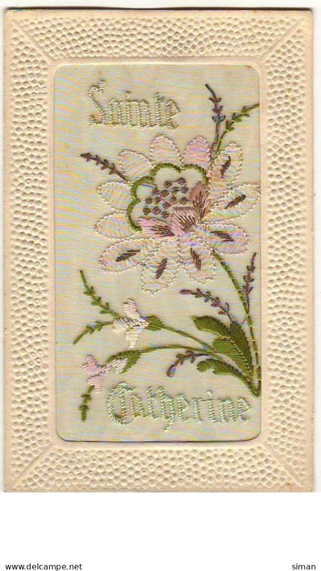 N°9555 - Carte Brodée - Sainte Catherine - Fleur Rose - Bestickt