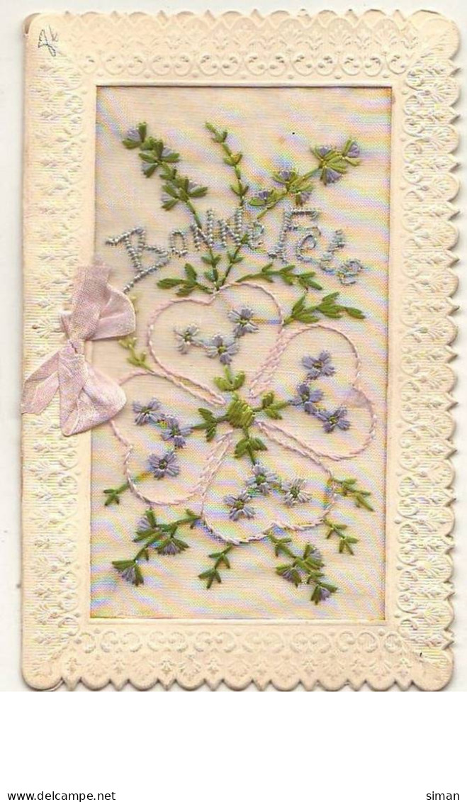 N°9556 - Carte Brodée - Bonne Fête - Trèfle à 4 Feuilles - Embroidered