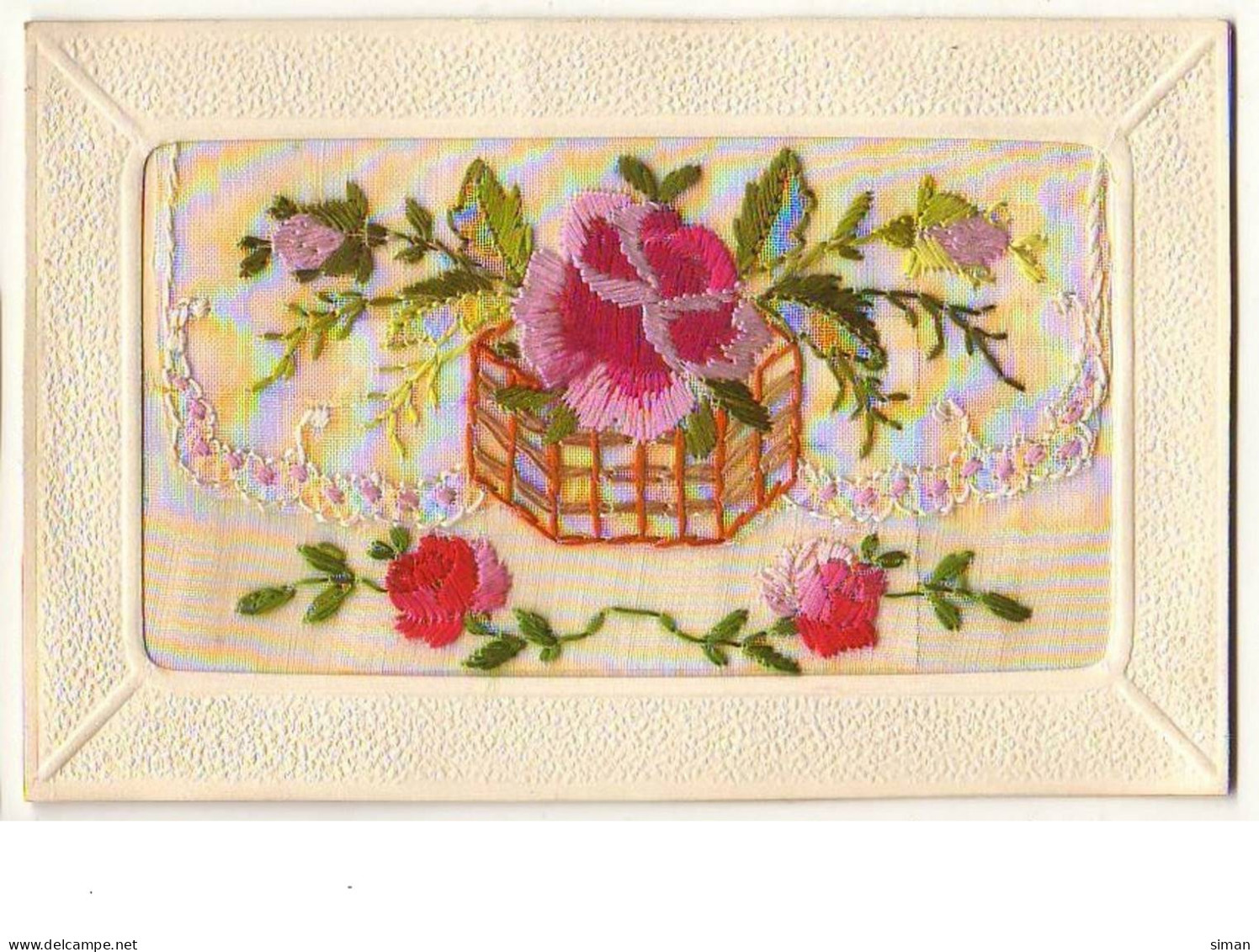 N°9559 - Carte Brodée Avec Rabat - Rose - Brodées