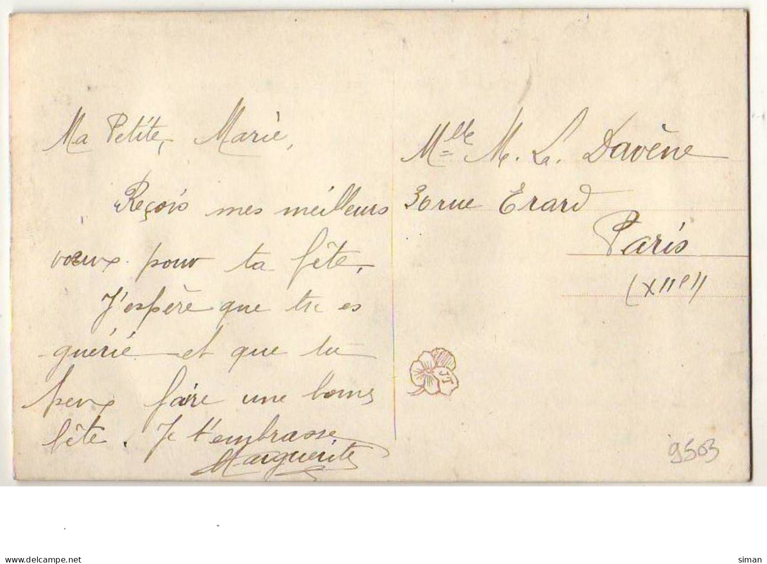 N°9503 - Carte Brodée - Pensées - Prénom : Marie - Ricamate