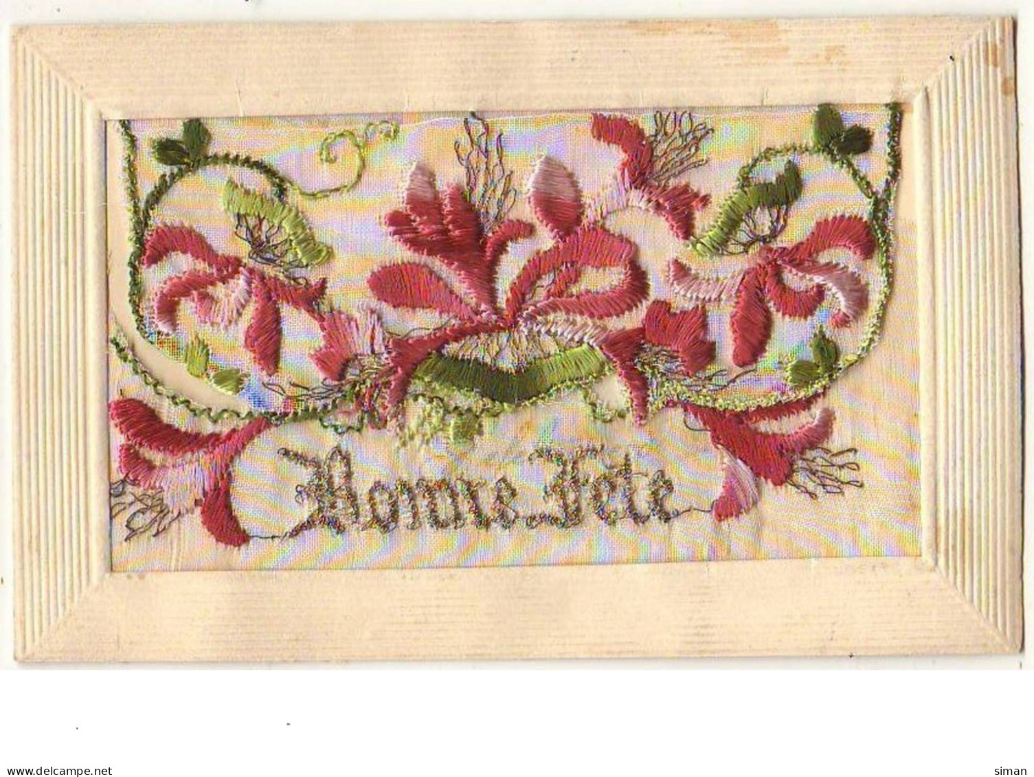 N°9552 - Carte Brodée Avec Rabat - Bonne Fête - Fleurs Rouges - Embroidered