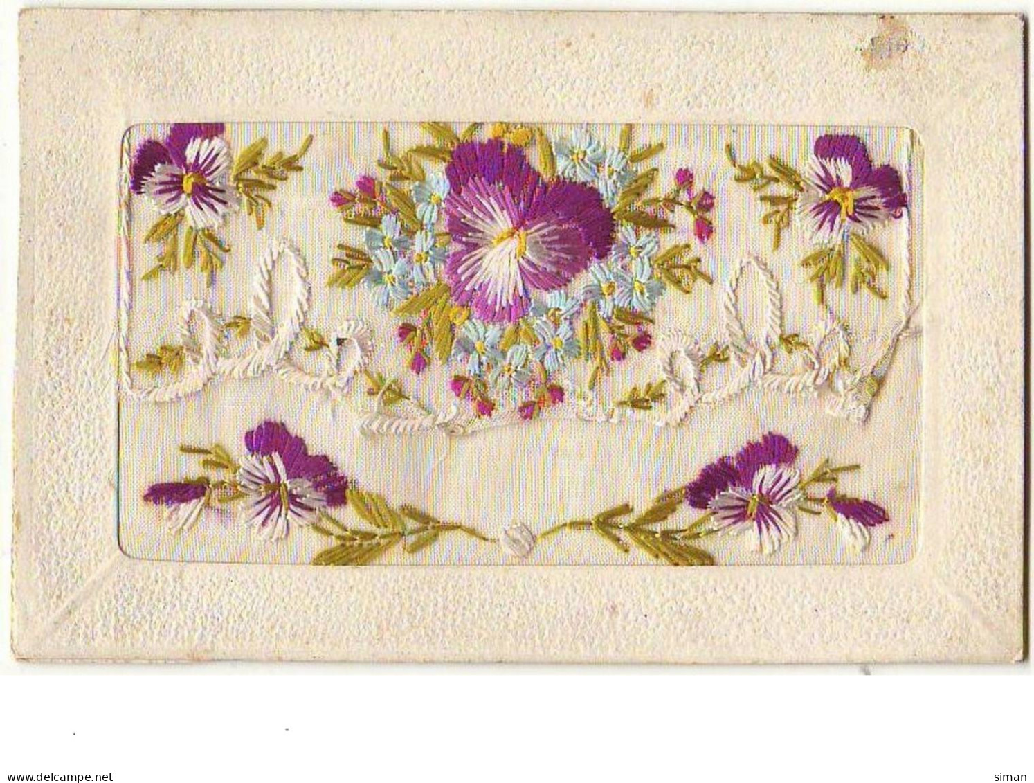 N°7406 - Carte Brodée Avec Rabat - Pensées - Embroidered