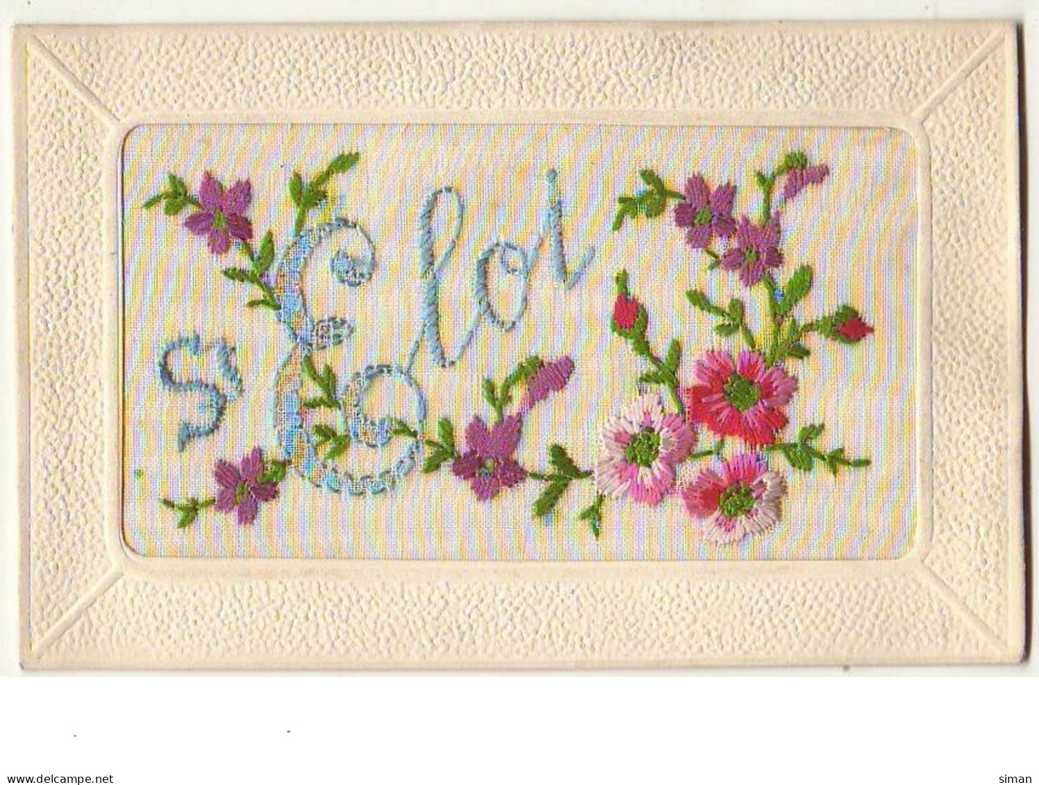 N°8406 - Carte Brodée - Saint Eloi - Fleurs - Embroidered