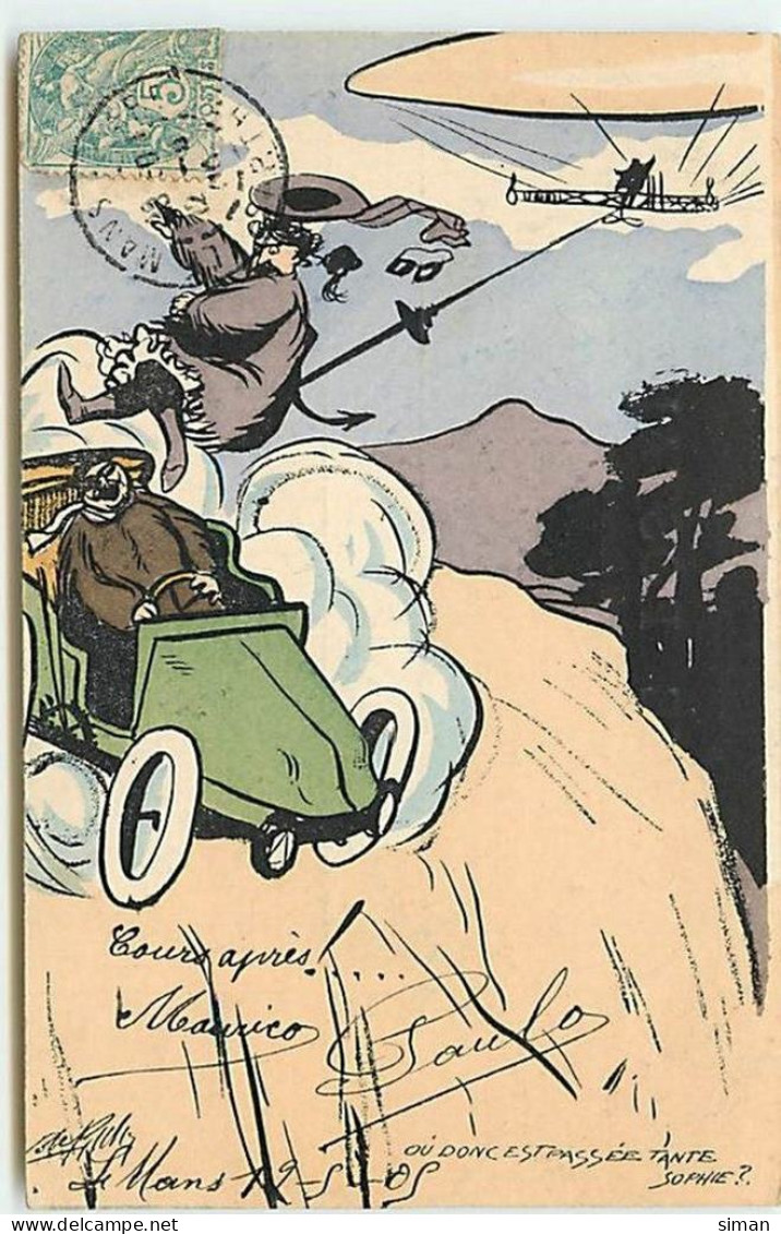 N°13660 - Carte Illustrateur - Où Donc Est Passée Tante Sophie - Automobile - Dirigeable - Zeppelin - 1900-1949