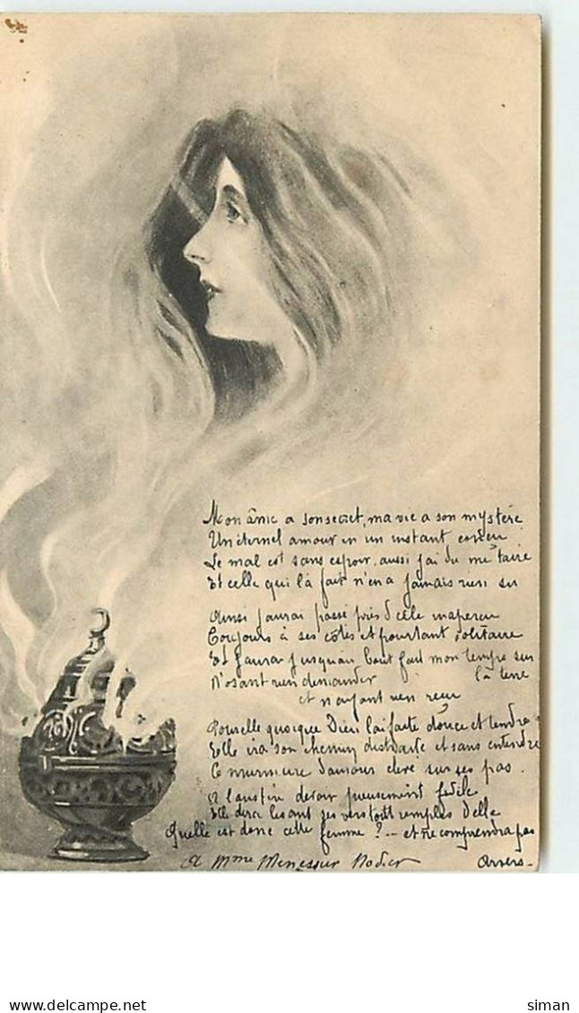 N°11519 - Carte Fantaisie - Portrait De Femme Dans La Fumée D'un Encensoir - Frauen