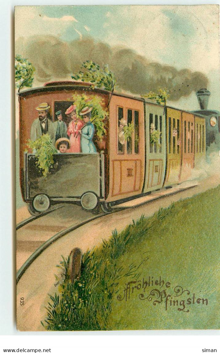 N°17227 - Carte Gaufrée - Fröhliche Pfingsten - Train - Pentecôte