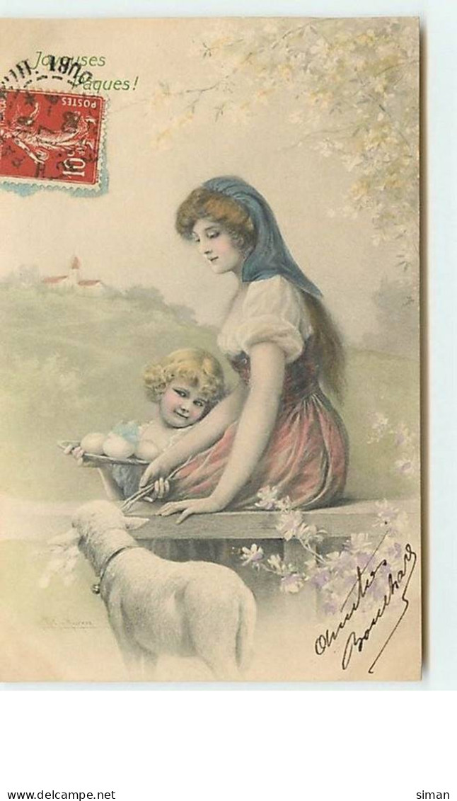 N°11529 - Carte Fantaisie - MM Vienne N°300 - Joyeuses Paques - Femme Et Enfant - Pâques