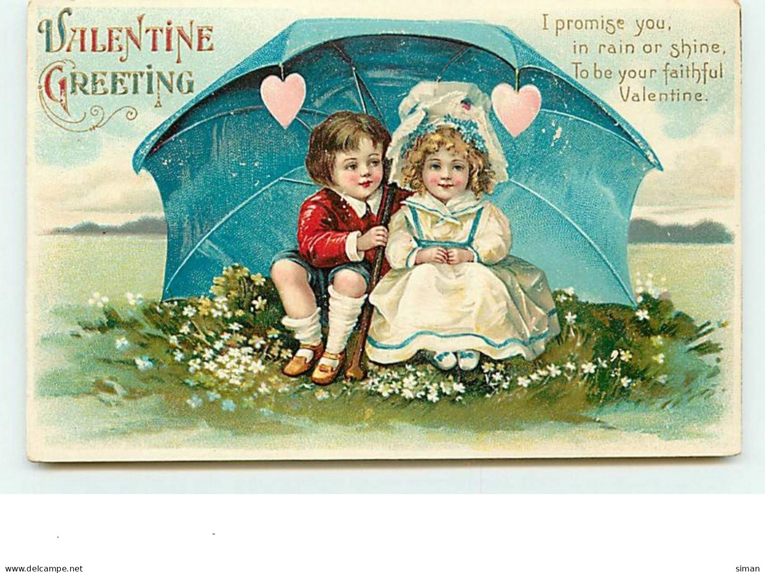 N°11581 - Carte Fantaisie Gaufrée - Valentine Greeting - Clapsaddle - Enfants Sous Un Parapluie - Saint-Valentin