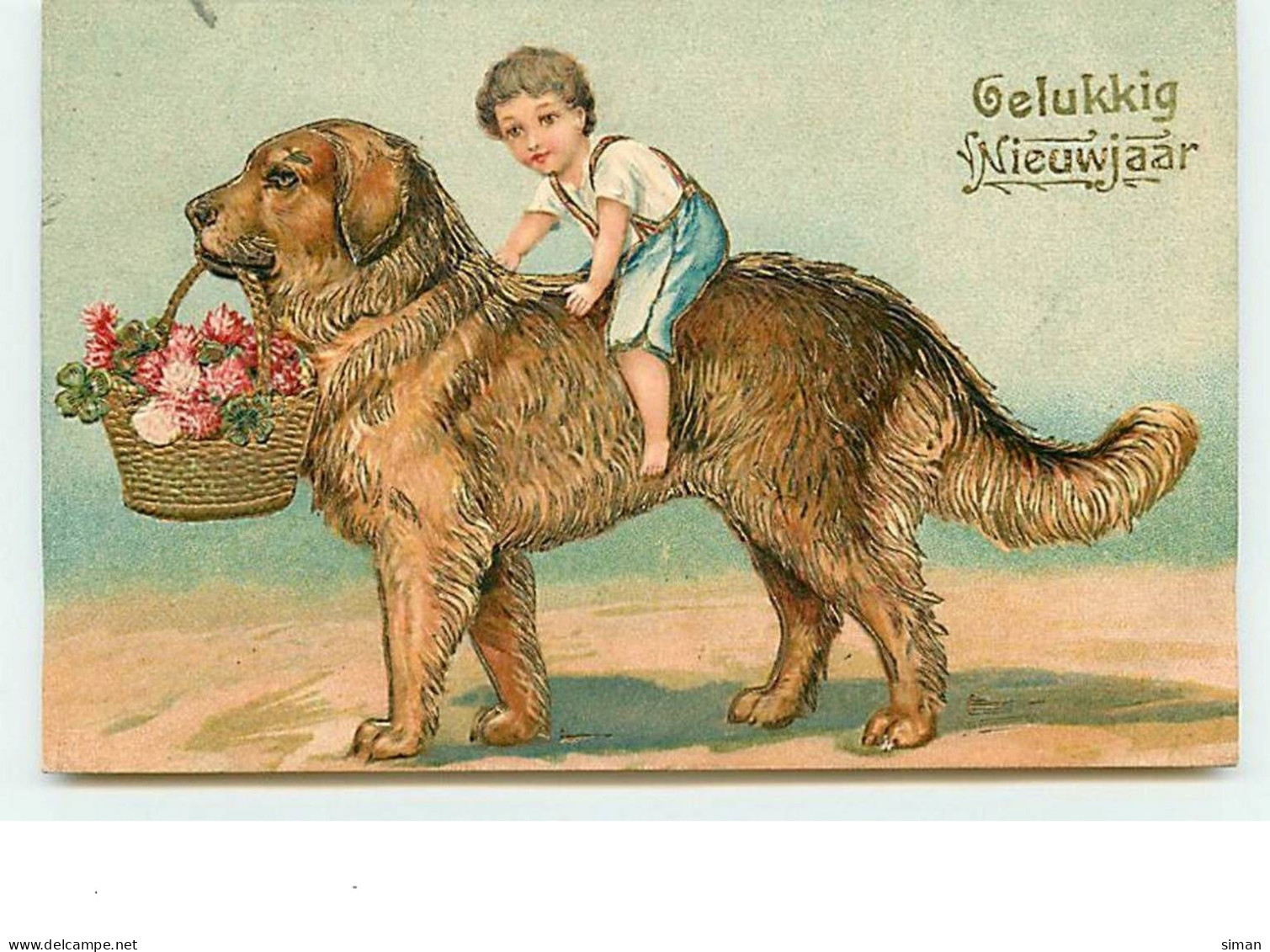 N°10632 - Carte Fantaisie Gaufrée - Gelukkig Niewjaar - Garçon Sur Un Chien - Año Nuevo